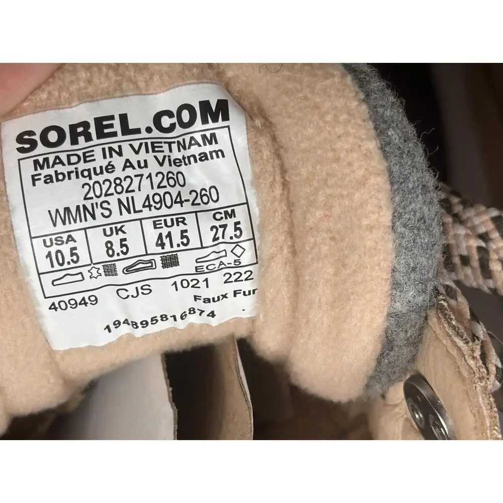 Sorel Kinetic Breakthru Conquest Boots Womens Size 10.5 Beige Waterproof Winter